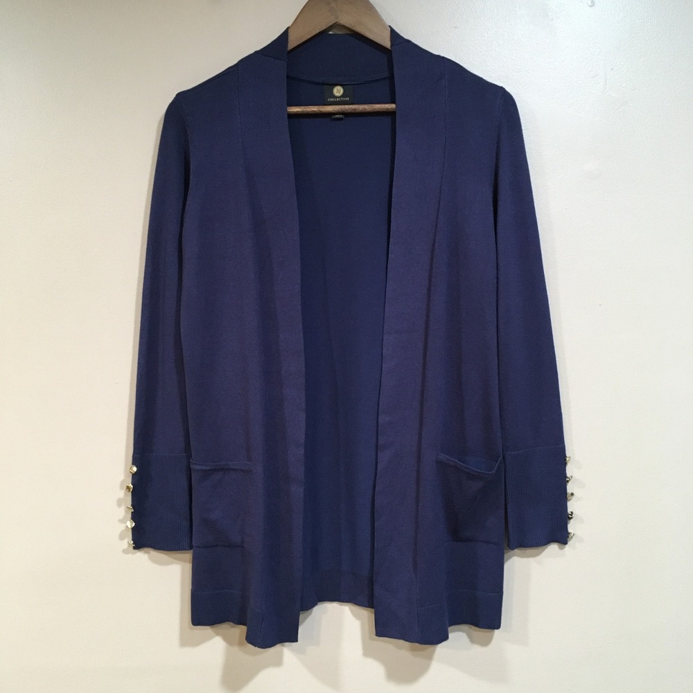 JM Collection Lightweight Cardigan Sweater Womens Petite S Blue Classic Nautical